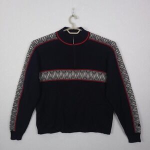 Vintage Demetre Quarter Zip Wool Blend Sweater Navy Blue Geometric Pattern XL